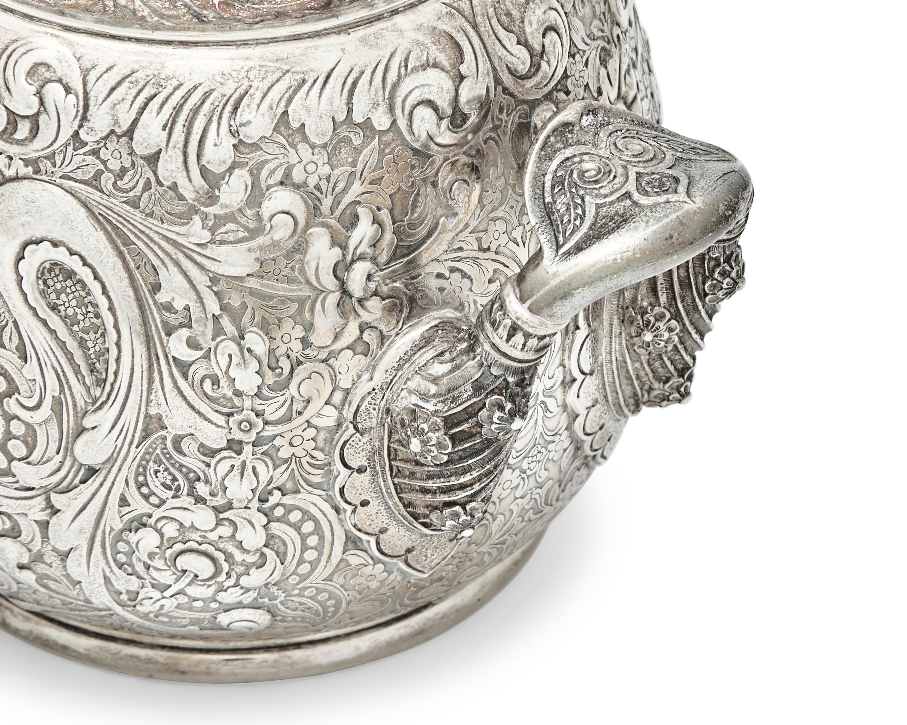 A Rare Sterling Silver Three-Piece Saracenic Tea Service
