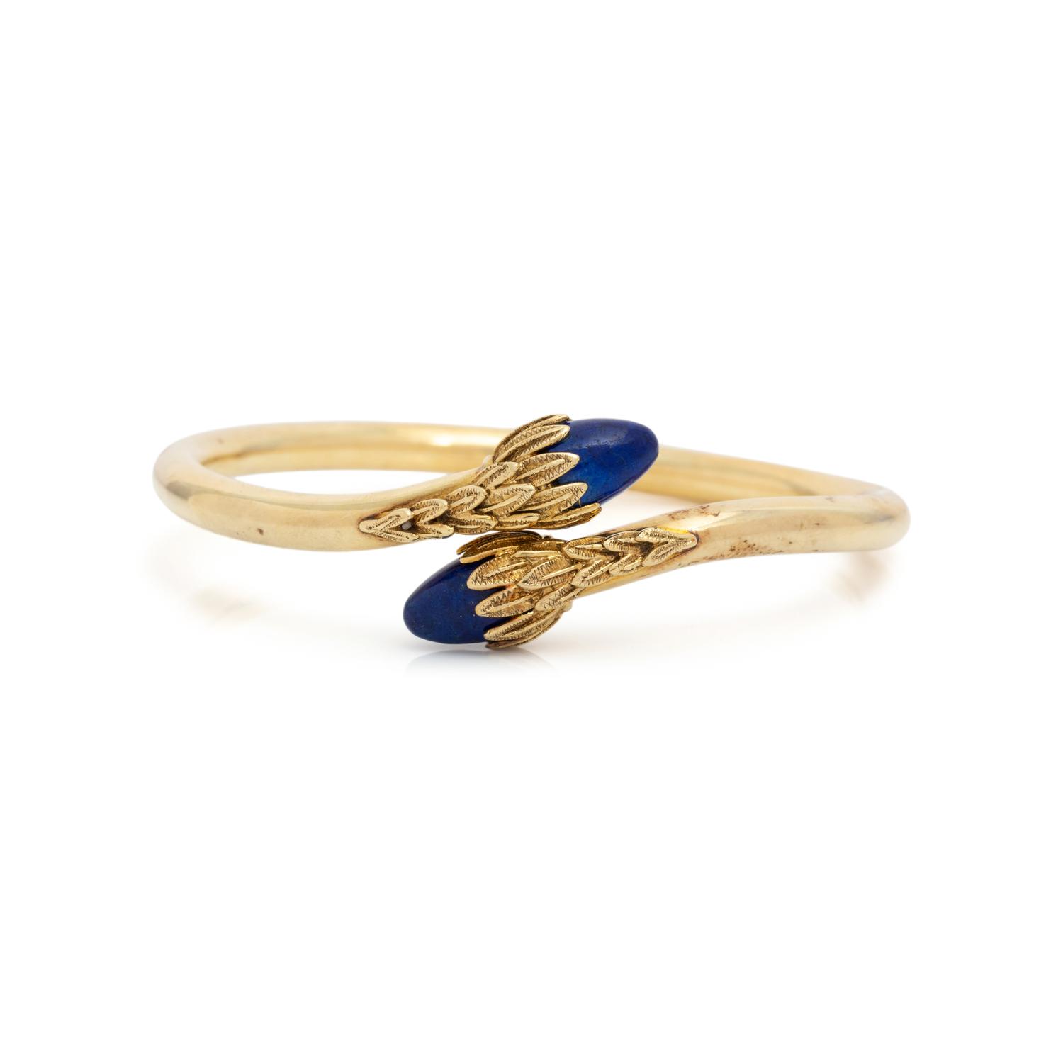 YELLOW GOLD AND LAPIS LAZULI BANGLE BRACELET