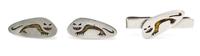 A Silver and Feather Pluma Azteca Animal Motif Cufflink and Tie Clip Set, Los Castillo, 27.00 dwts.