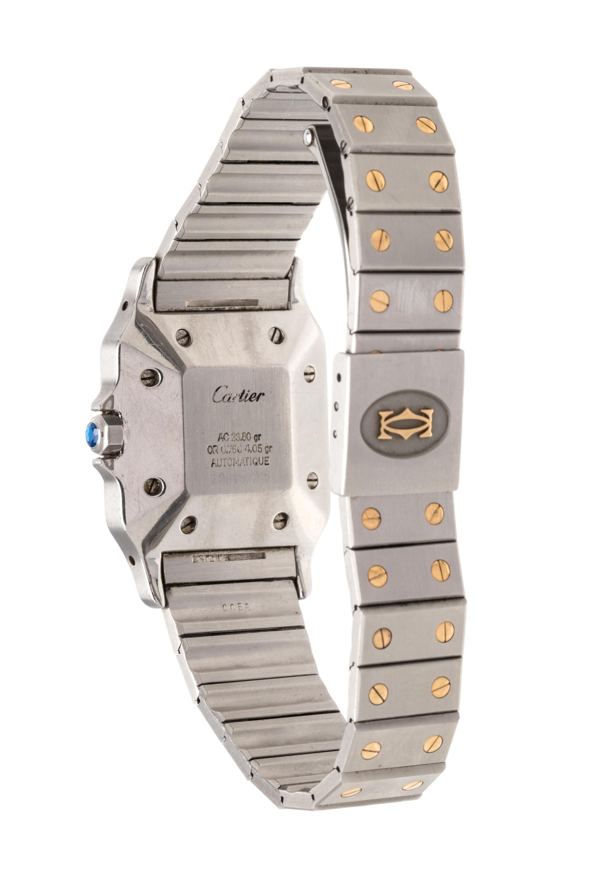 CARTIER, STAINLESS STEEL AND 18K YELLOW GOLD 'SANTOS' WRISTWATCH