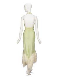 Bill Blass, Pale Green Feathered Halter Dress