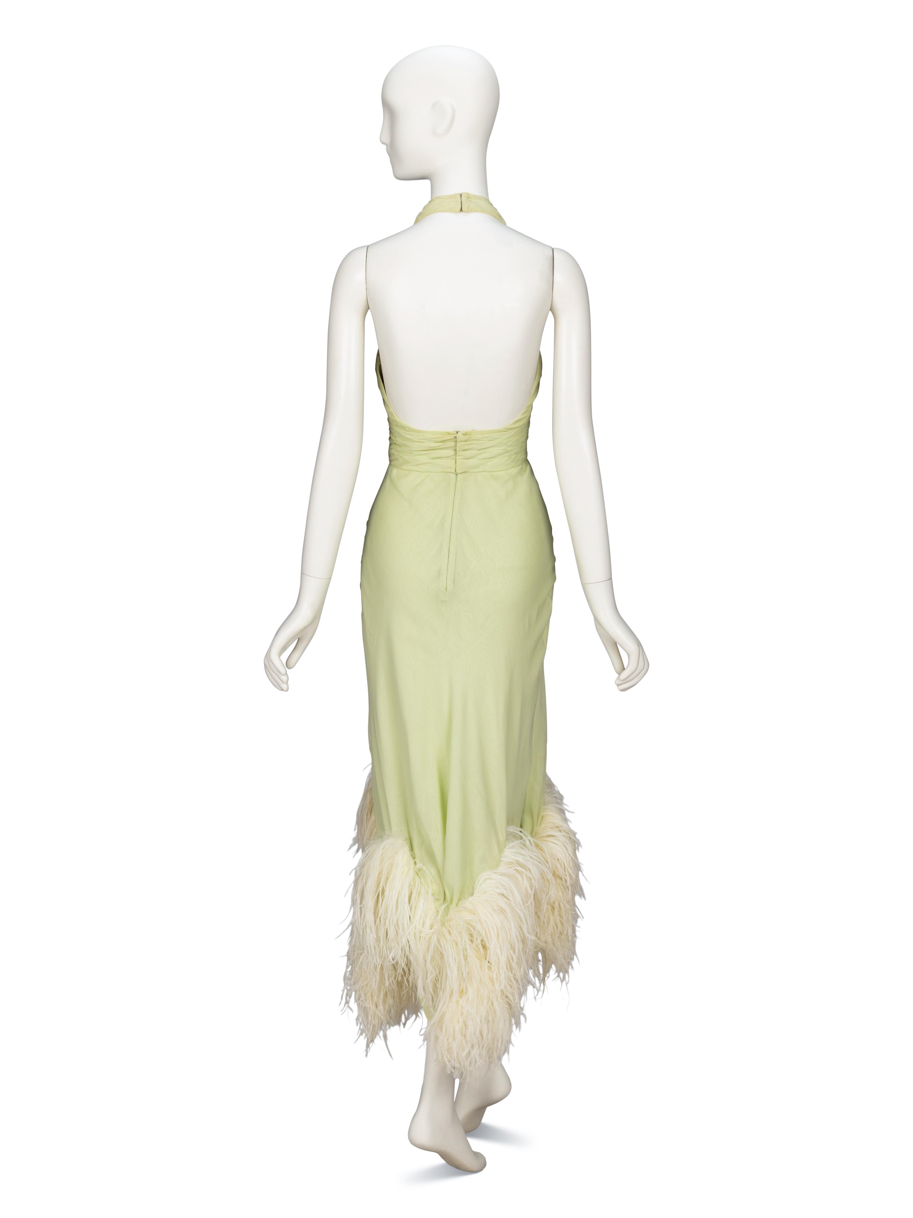 Bill Blass, Pale Green Feathered Halter Dress