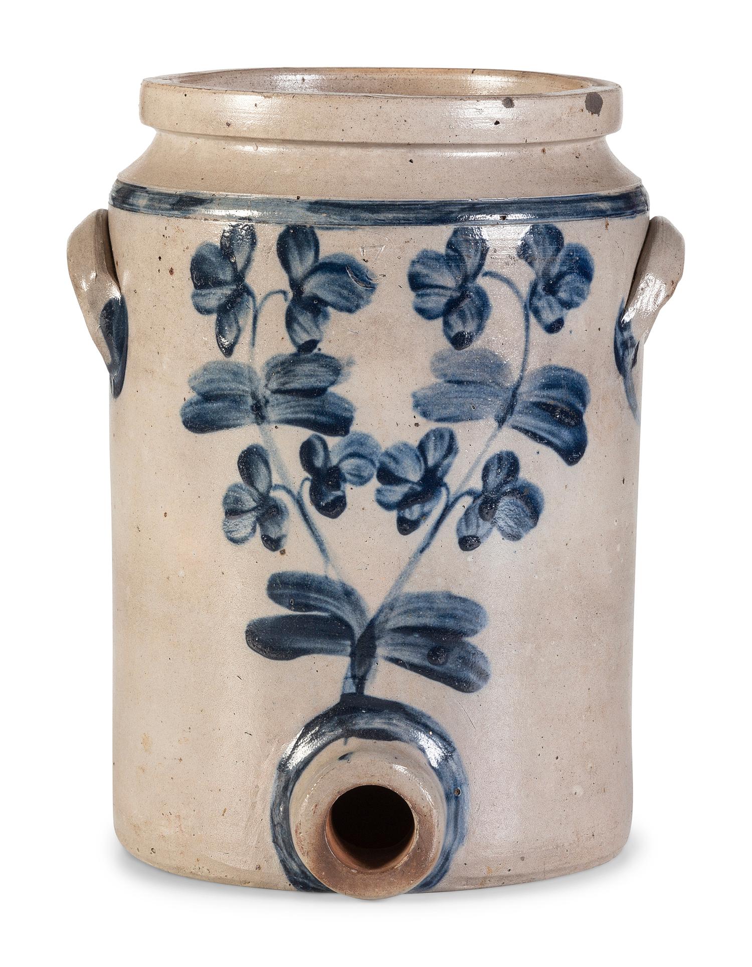 A Cobalt Decorated Stoneware Three-Gallon Water Cooler