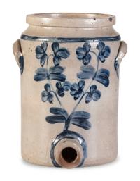 A Cobalt Decorated Stoneware Three-Gallon Water Cooler