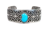 Three Southwestern Silver and Turquoise Cuff Bracelets Length of largest 5 1/2 x opening 1 1/2 inches.