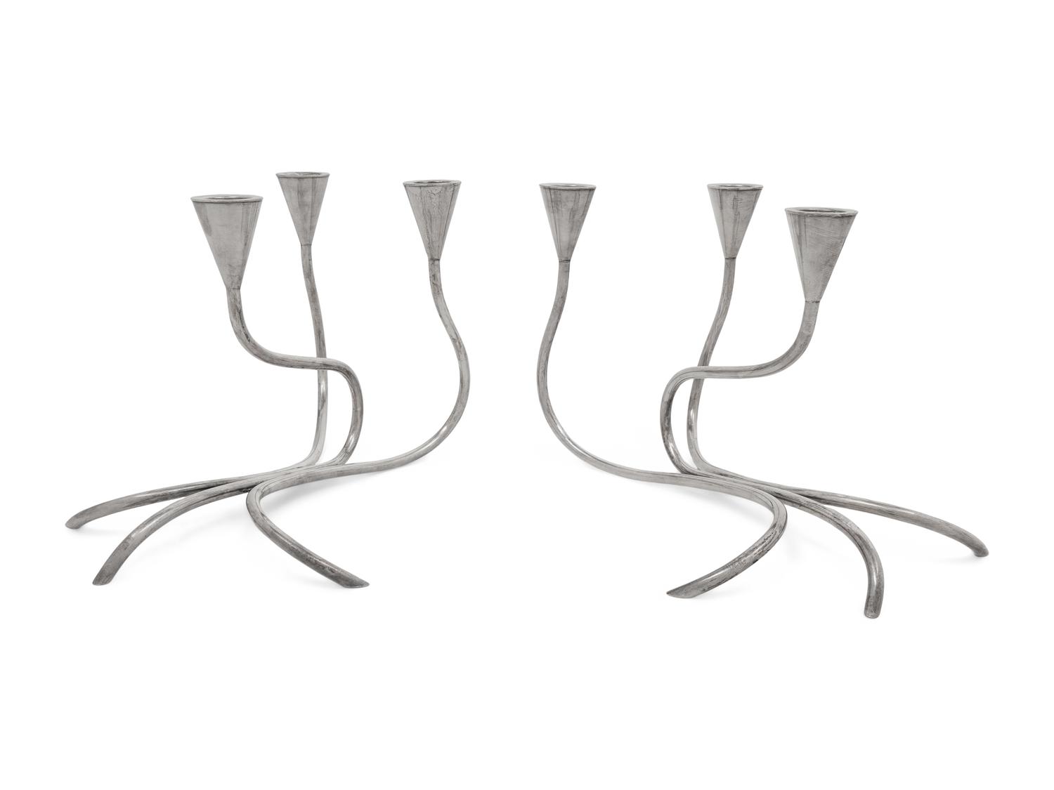 A Pair of Danish Modernist Silver-Plate Candelabra