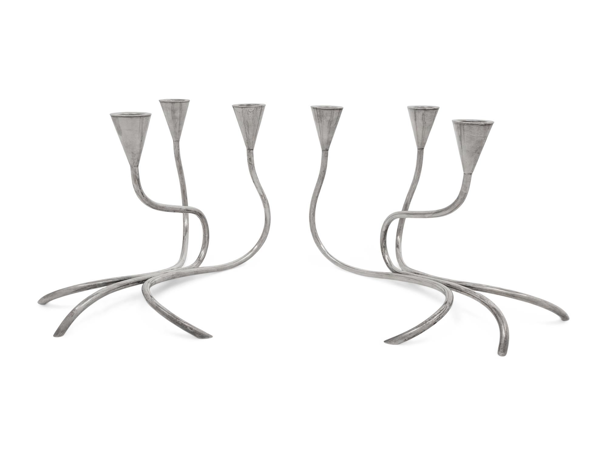 A Pair of Danish Modernist Silver-Plate Candelabra
