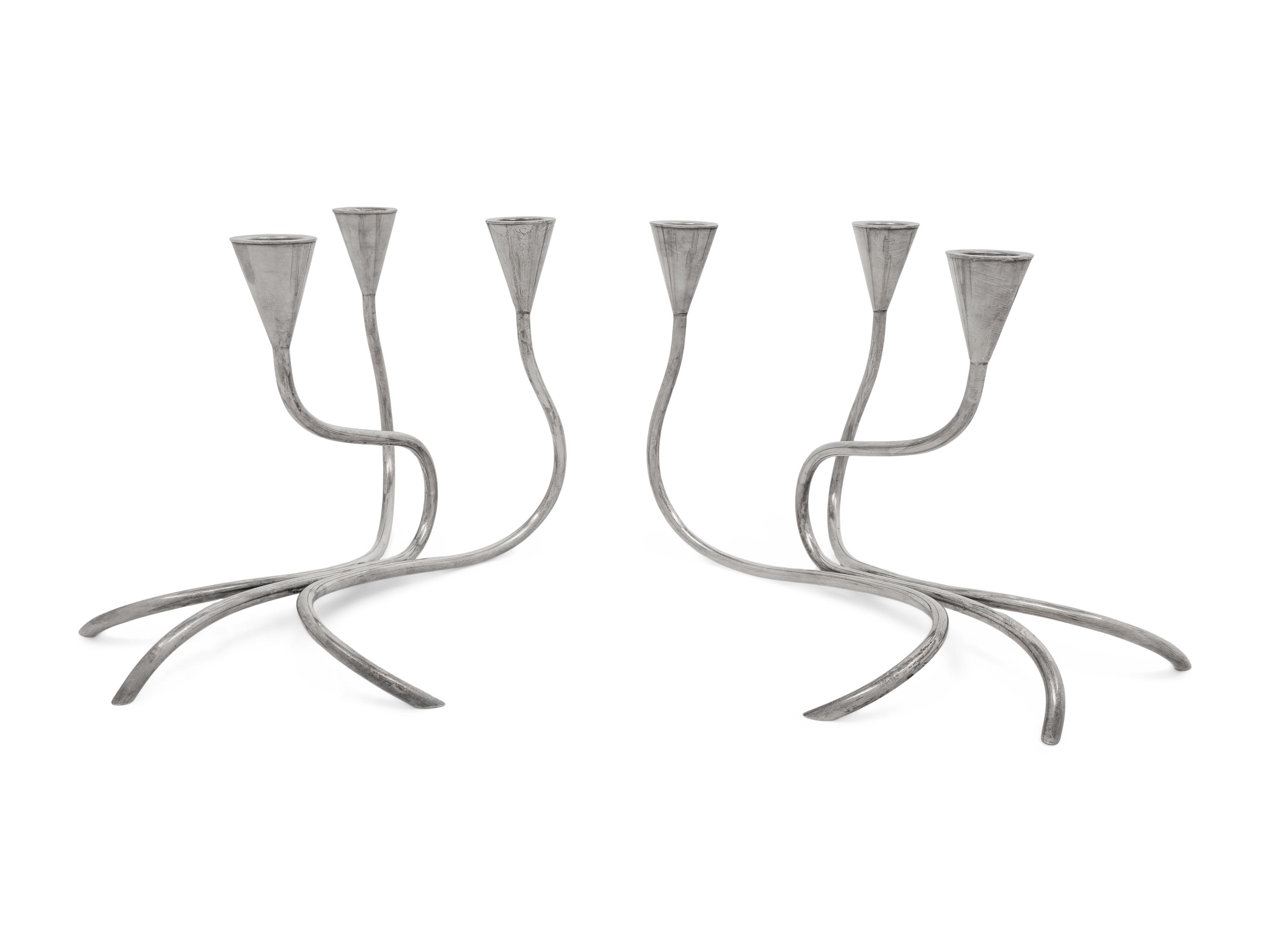 A Pair of Danish Modernist Silver-Plate Candelabra