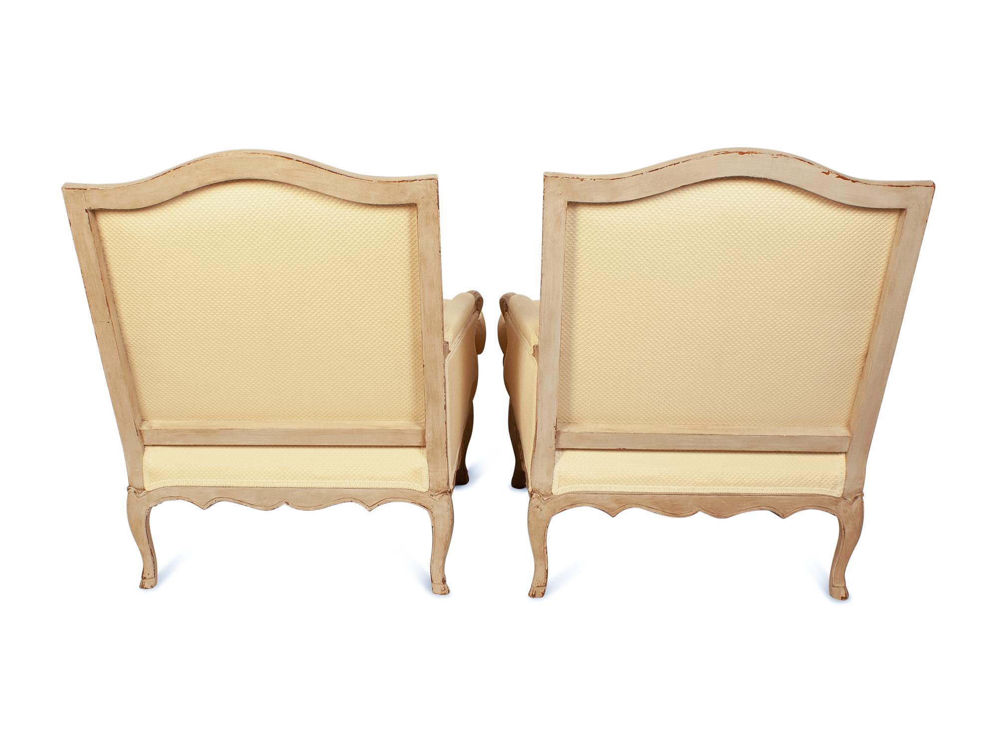 A Pair of Louis XV Style Gray-Painted Bergères