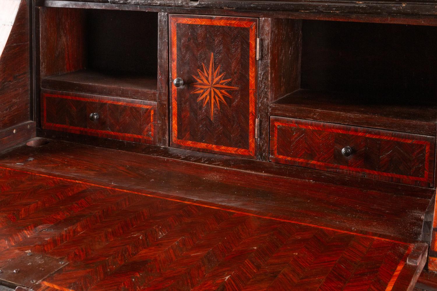 An Italian Walnut and Marquetry Bureau Cabinet