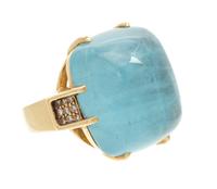 An 18 Karat Yellow Gold, Aquamarine and Diamond Ring, 14.10 dwts.