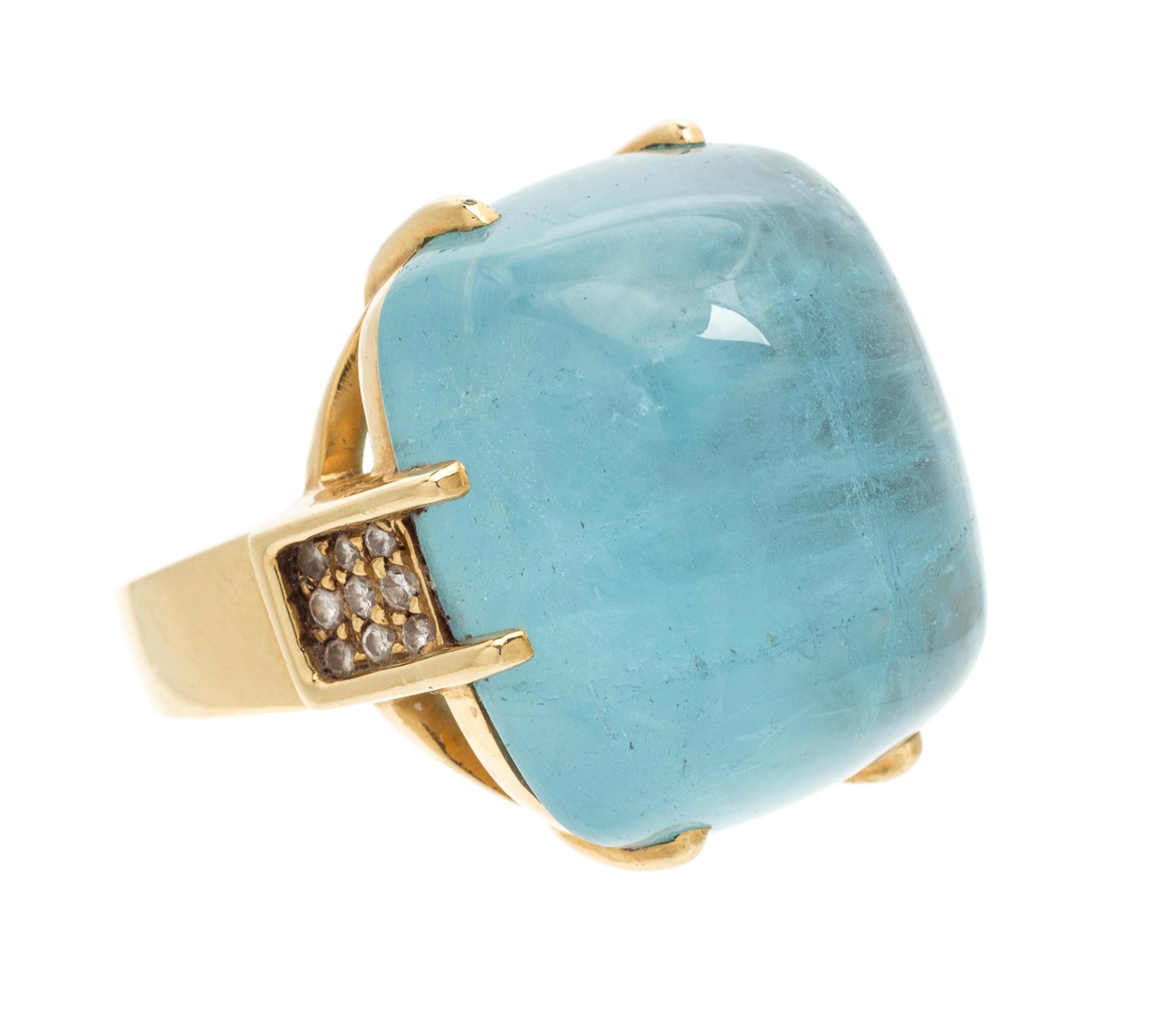 An 18 Karat Yellow Gold, Aquamarine and Diamond Ring, 14.10 dwts.