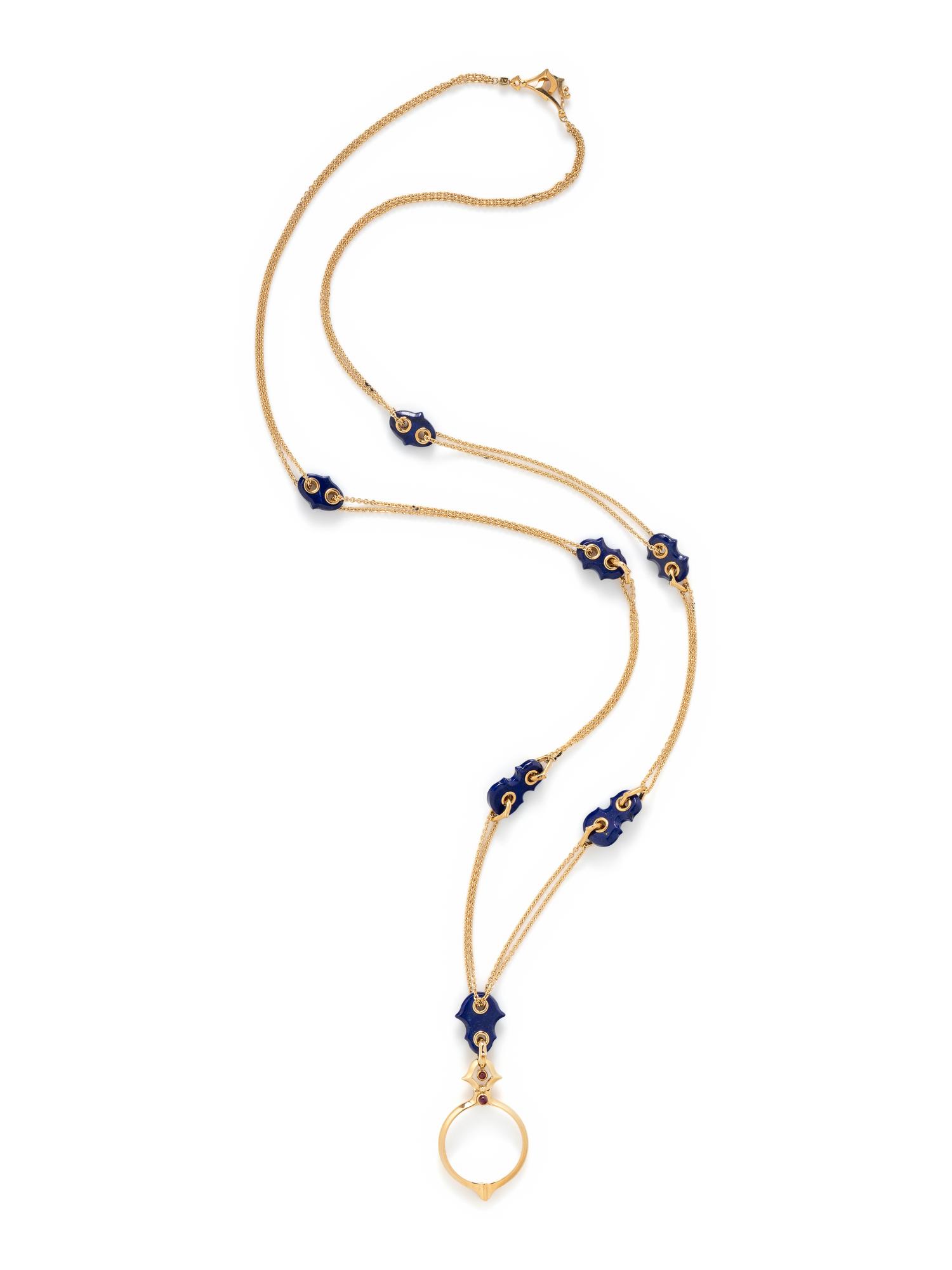 PAUL MORELLI, YELLOW GOLD, LAPIS LAZULI MAGNIFYING GLASS SAUTOIR