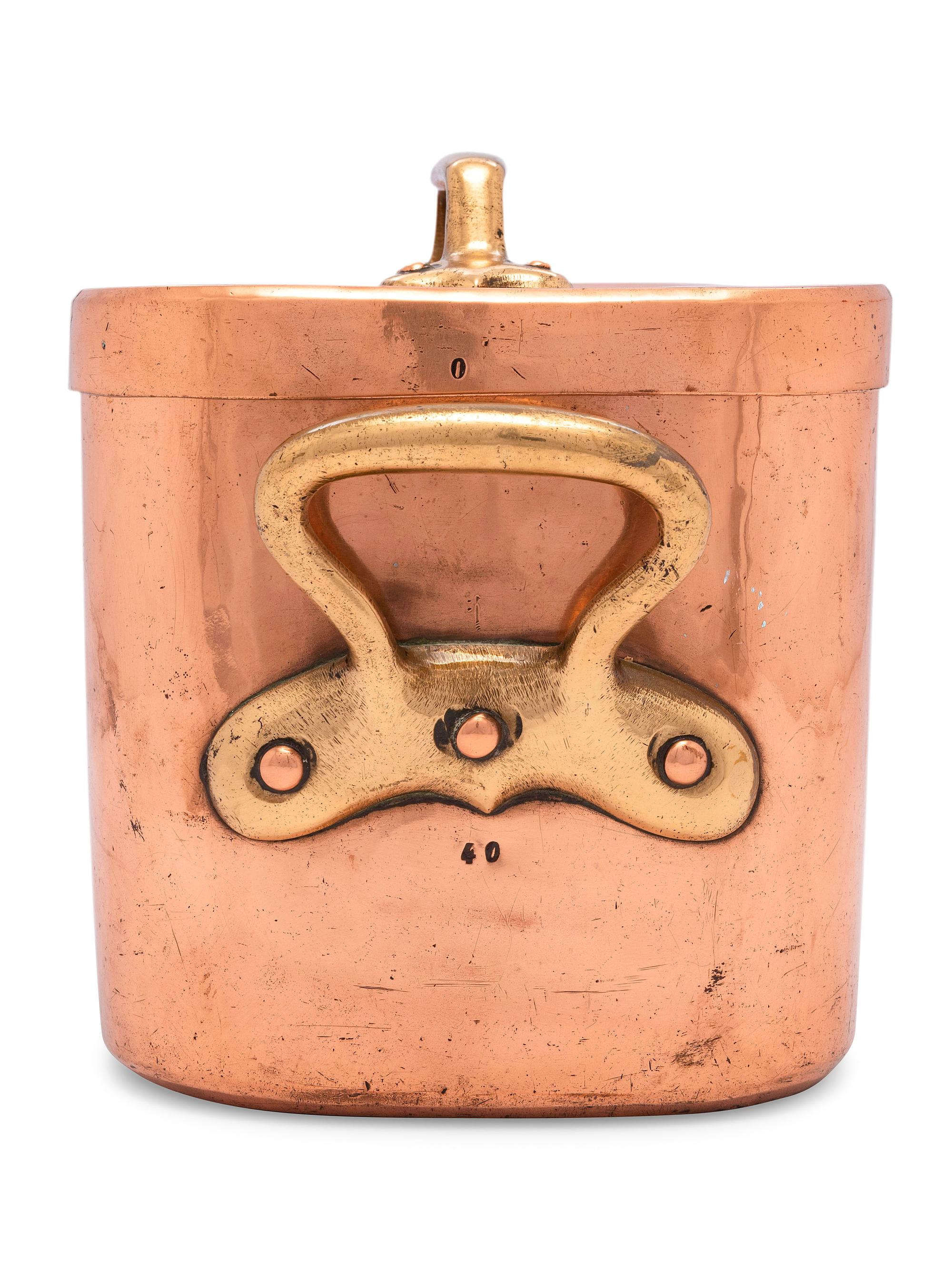 A French Copper Daubière with Brass Handles