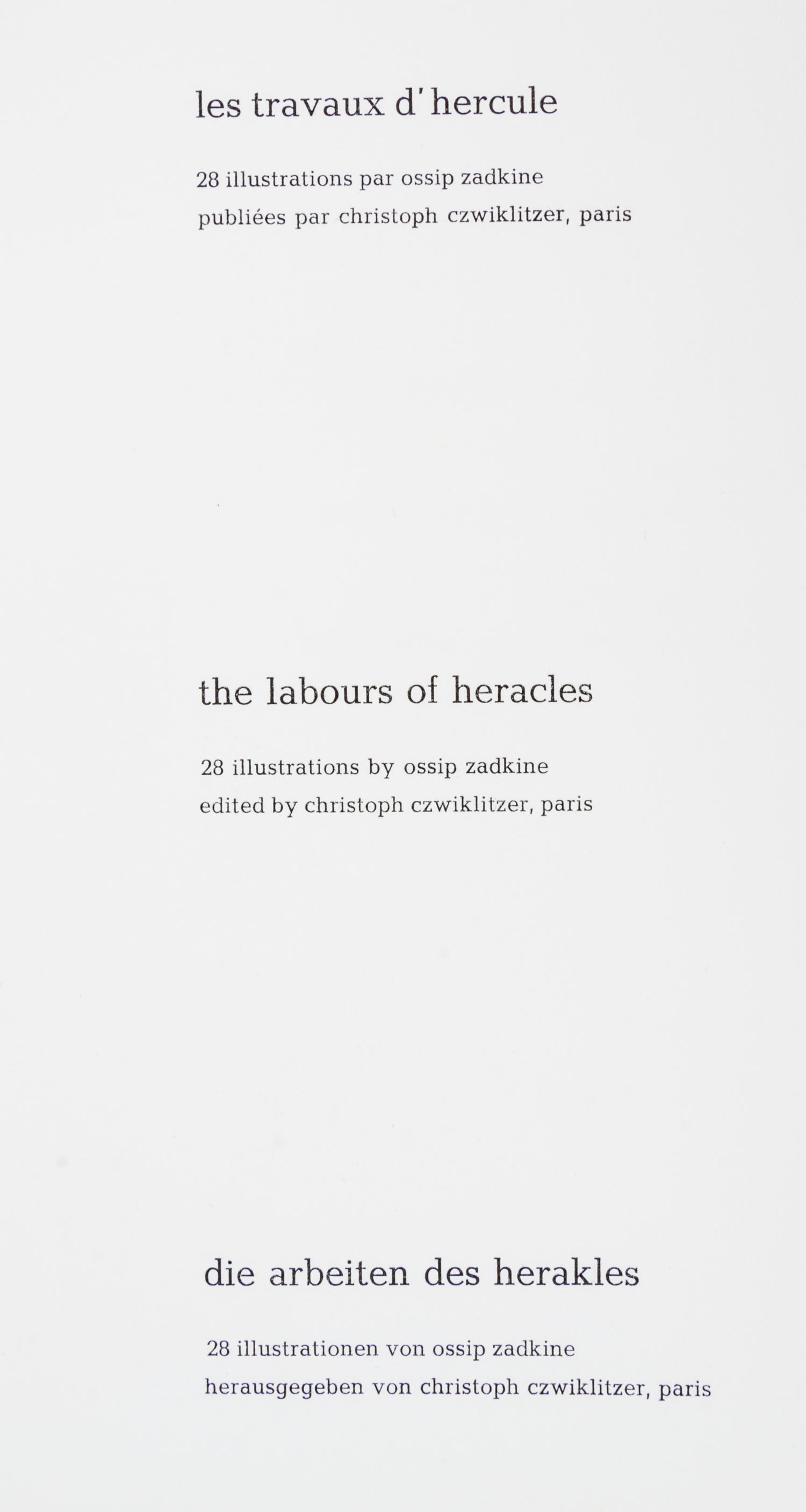(ZADKINE, OSSIP) Le travaux d'Herecule. The Labours of Heracles. etc. Paris, ca. 1960. Limited, signed.