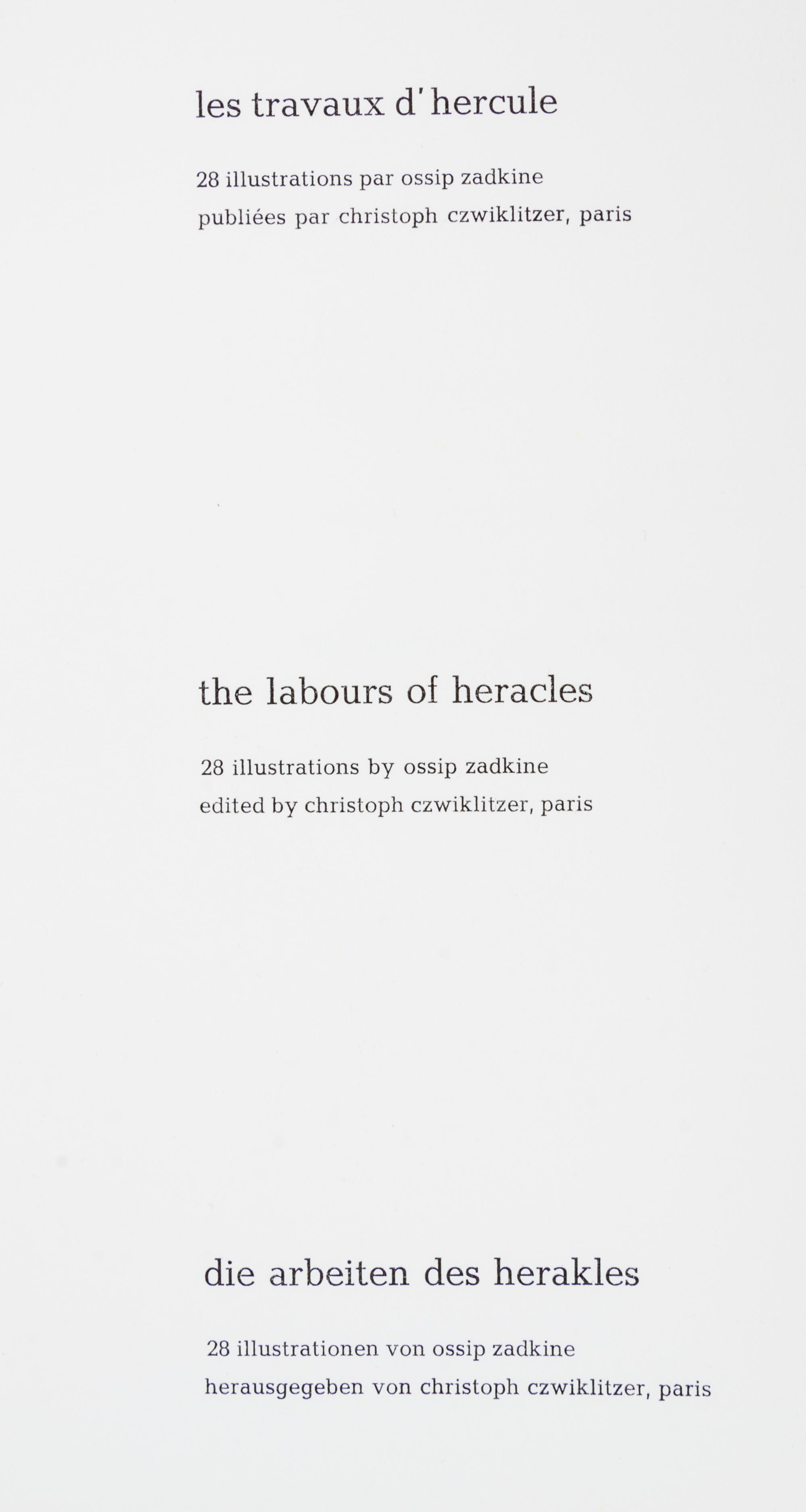(ZADKINE, OSSIP) Le travaux d'Herecule. The Labours of Heracles. etc. Paris, ca. 1960. Limited, signed.