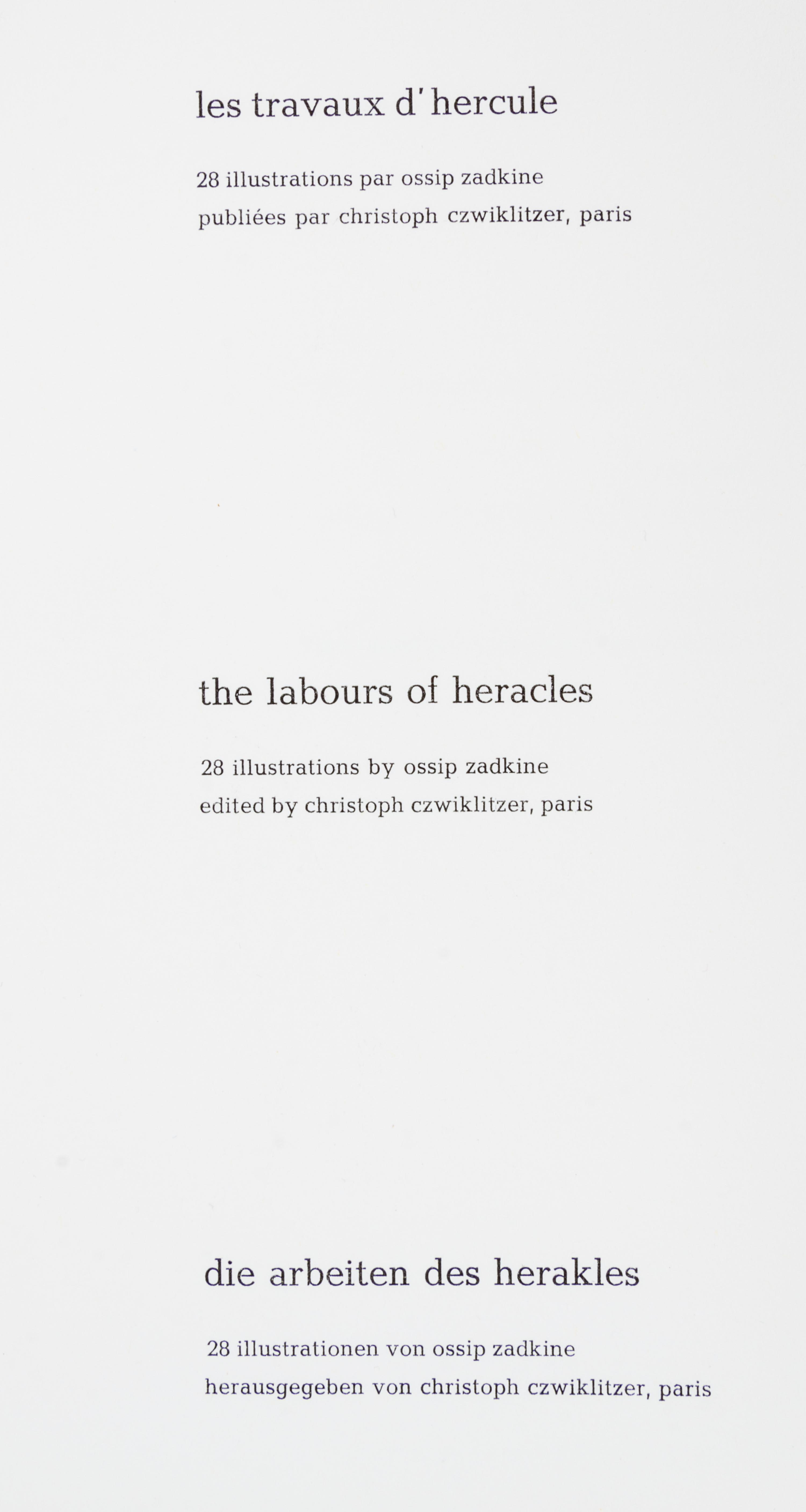 (ZADKINE, OSSIP) Le travaux d'Herecule. The Labours of Heracles. etc. Paris, ca. 1960. Limited, signed.