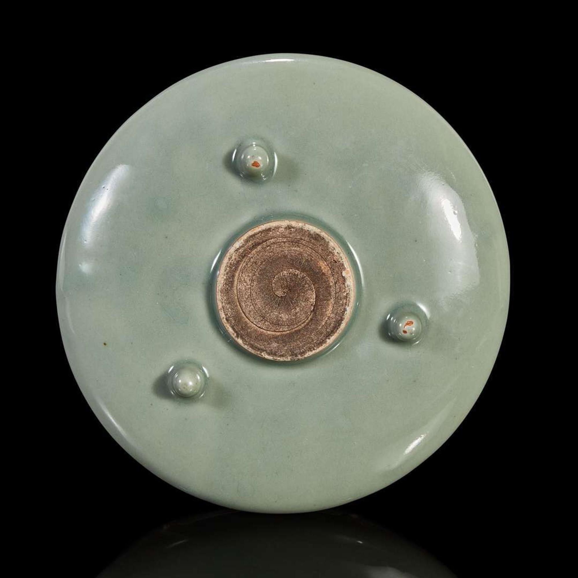 A Chinese celadon-glazed tripod brush washer
