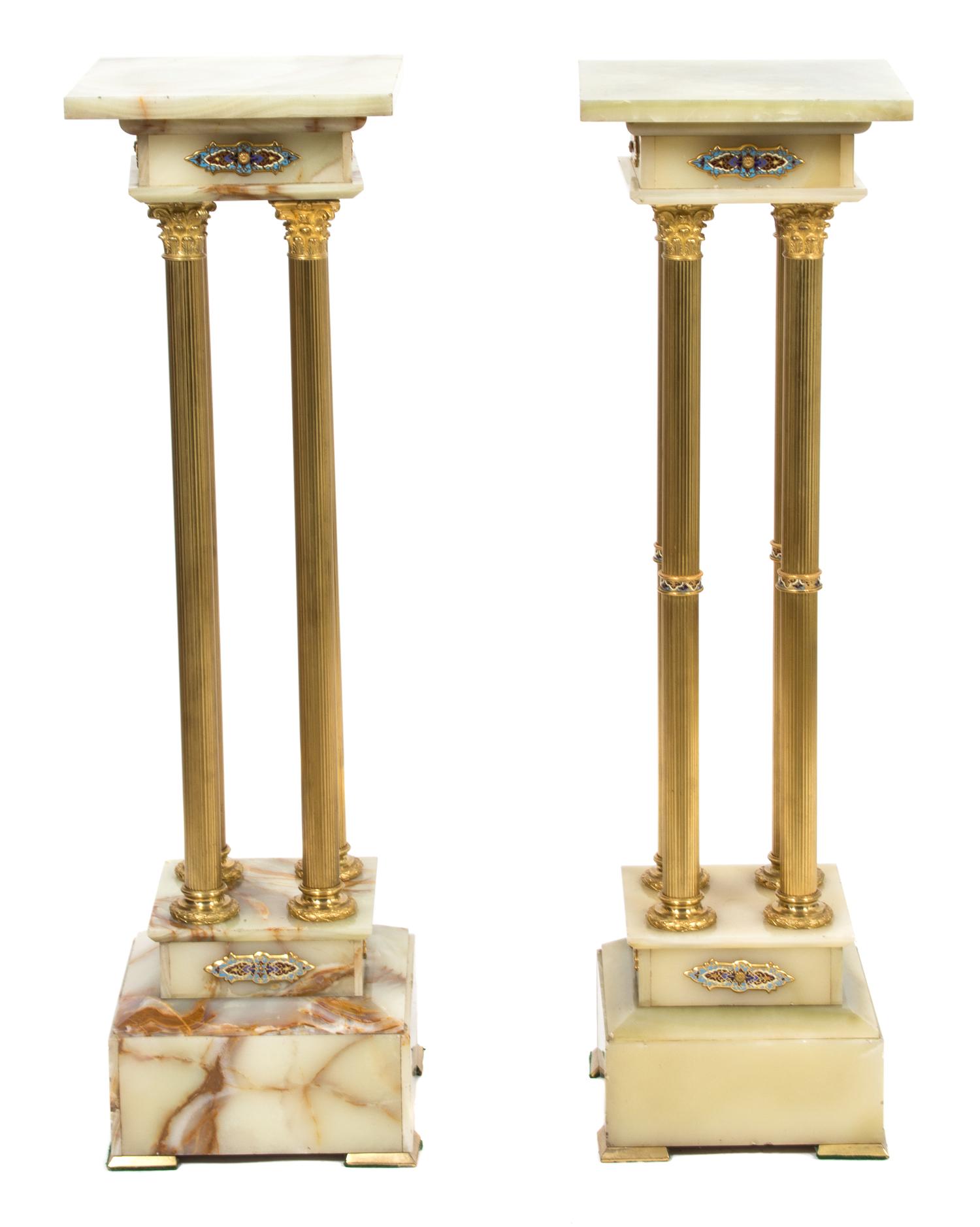 A Pair of Gilt Bronze Mounted Onyx Pedestals Height 41 inches. — 19TH CENTURY