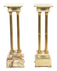 A Pair of Gilt Bronze Mounted Onyx Pedestals Height 41 inches. — 19TH CENTURY