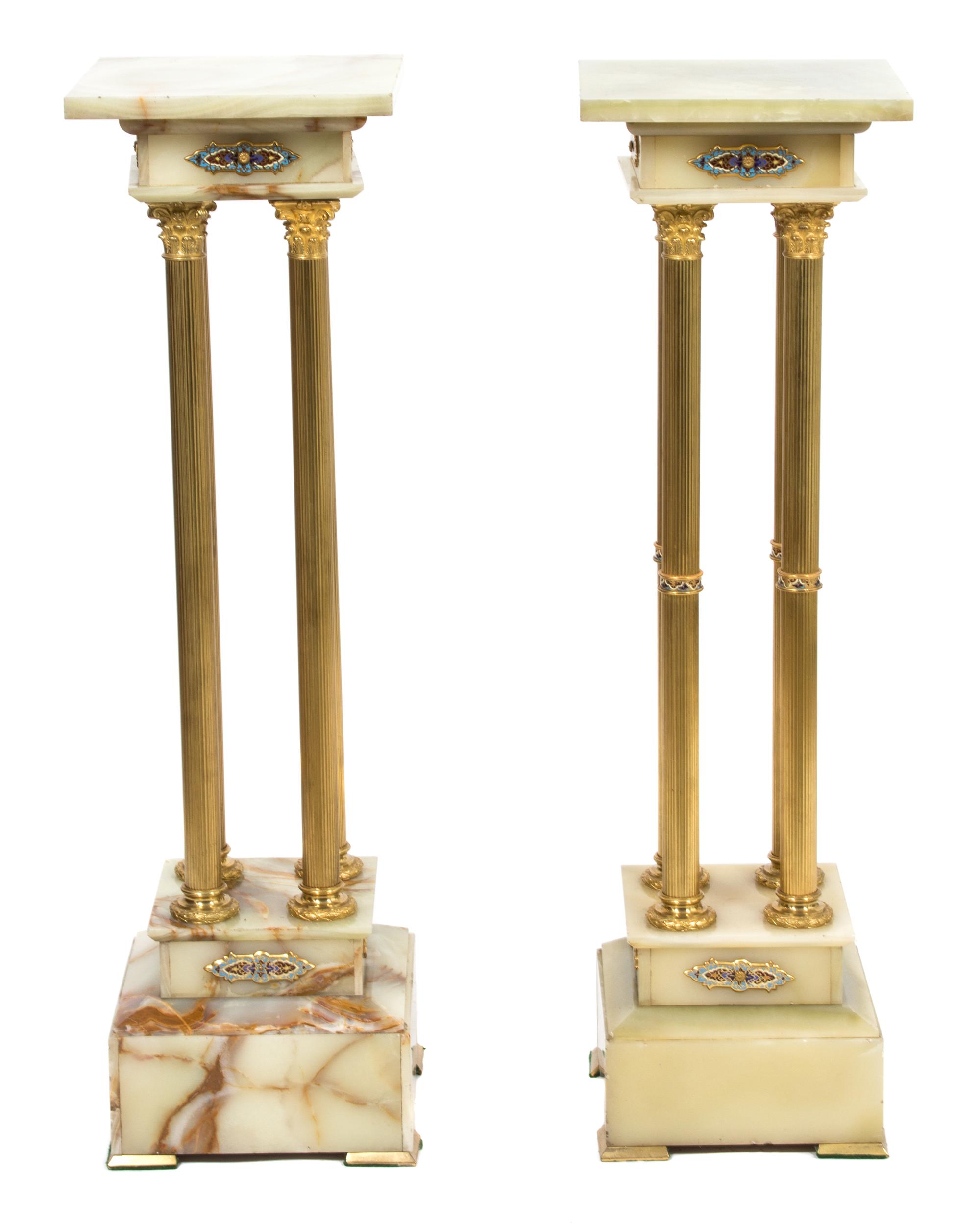 A Pair of Gilt Bronze Mounted Onyx Pedestals Height 41 inches. — 19TH CENTURY