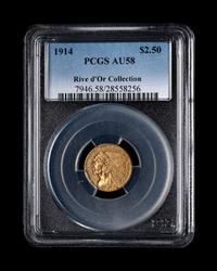 A 1914 Indian Head $2.50 Gold Coin (PCGS AU58)