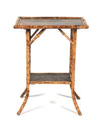 A Victorian Bamboo and Lacquer Occasional Table Height 28 3/4 inches.