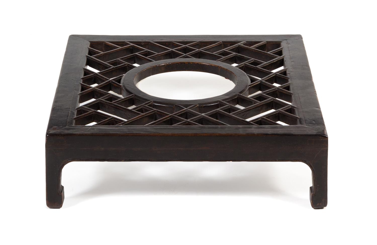 A Chinese Black Lacquered Softwood Footrest, Jiaota Height 7 x width 25 x depth 27 1/4 inches.