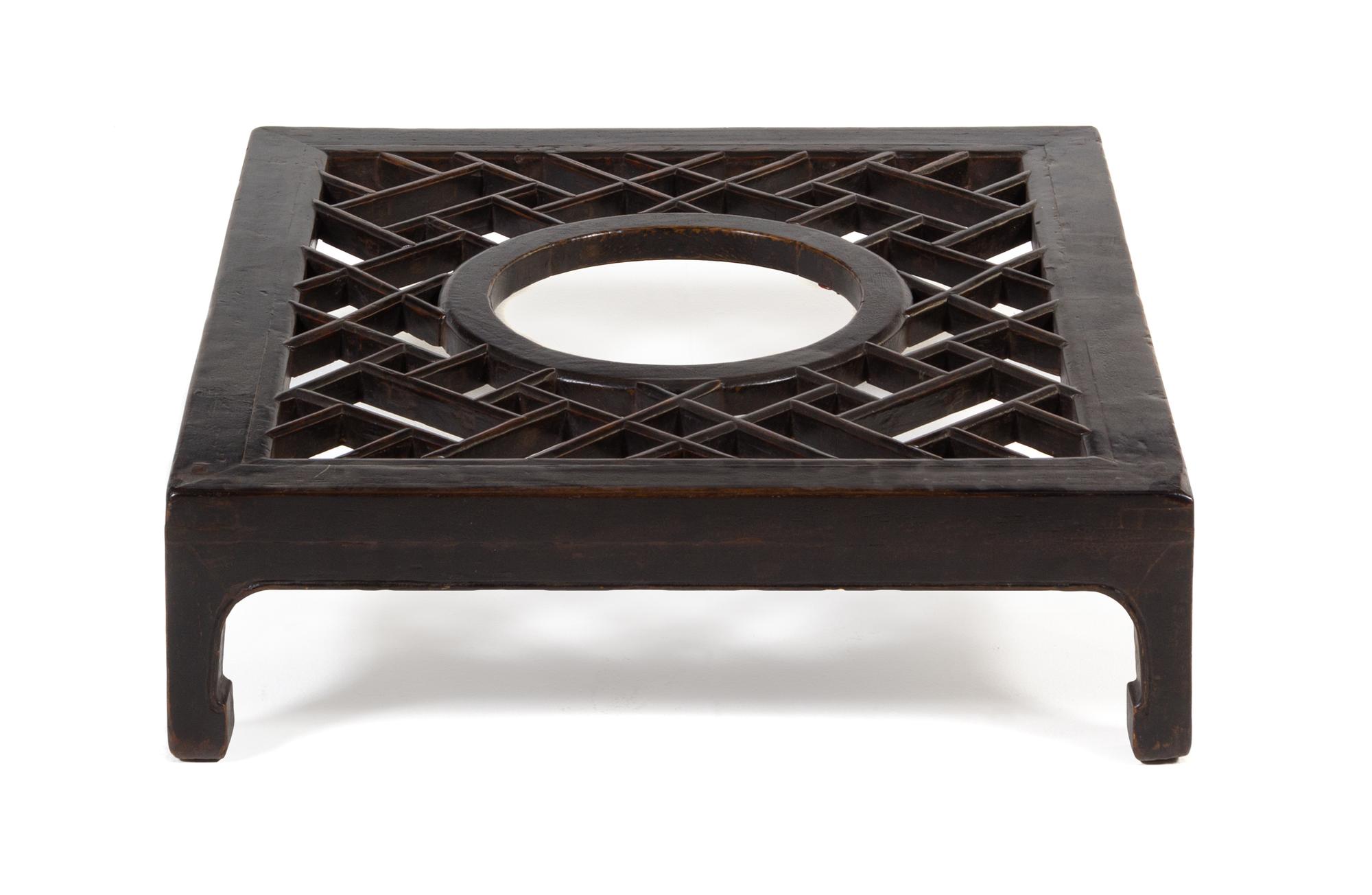 A Chinese Black Lacquered Softwood Footrest, Jiaota Height 7 x width 25 x depth 27 1/4 inches.