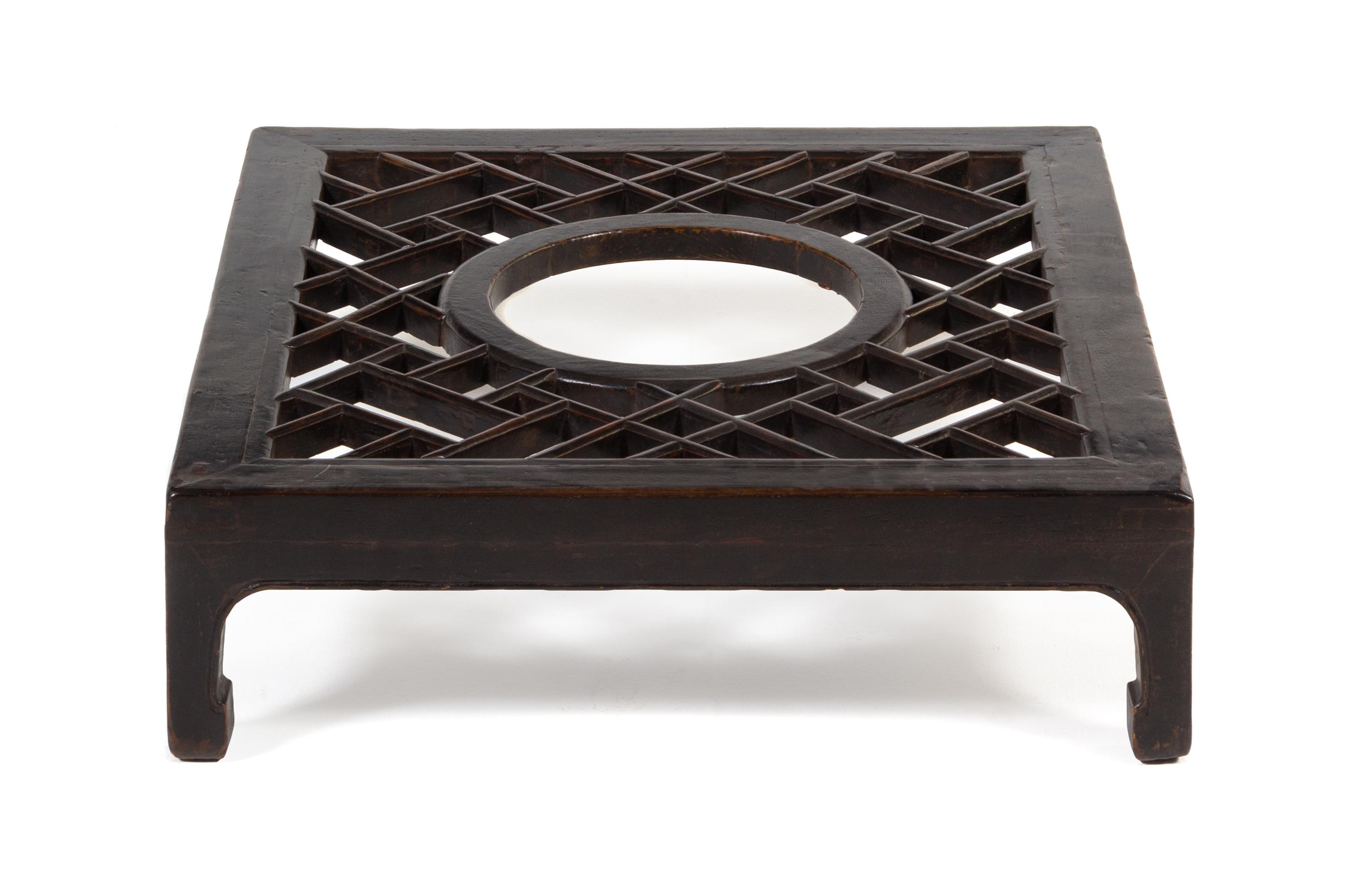 A Chinese Black Lacquered Softwood Footrest, Jiaota Height 7 x width 25 x depth 27 1/4 inches.