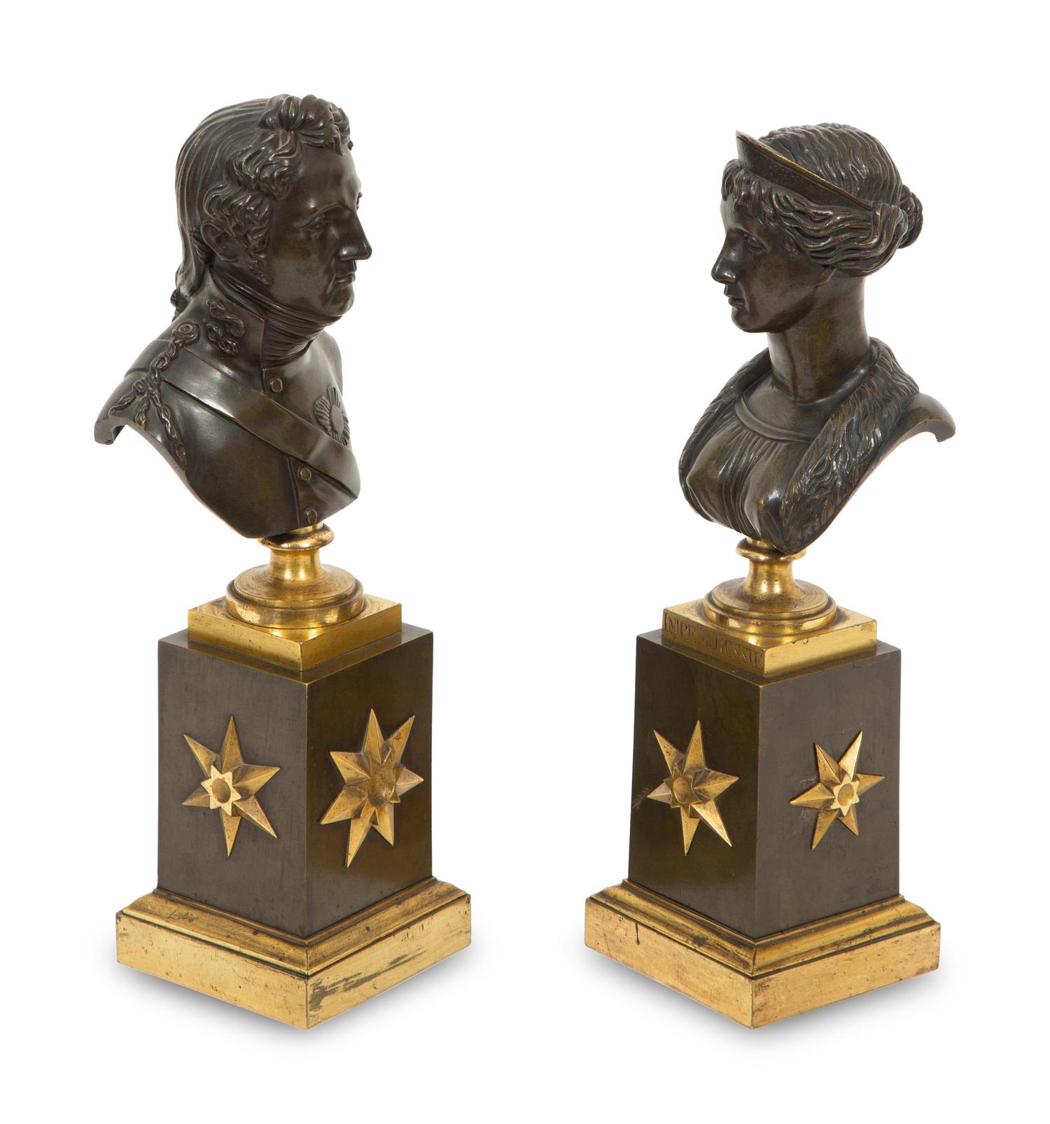 A Pair of Bronze Busts of Tsar Alexander I and Elizabeth Alexeievna