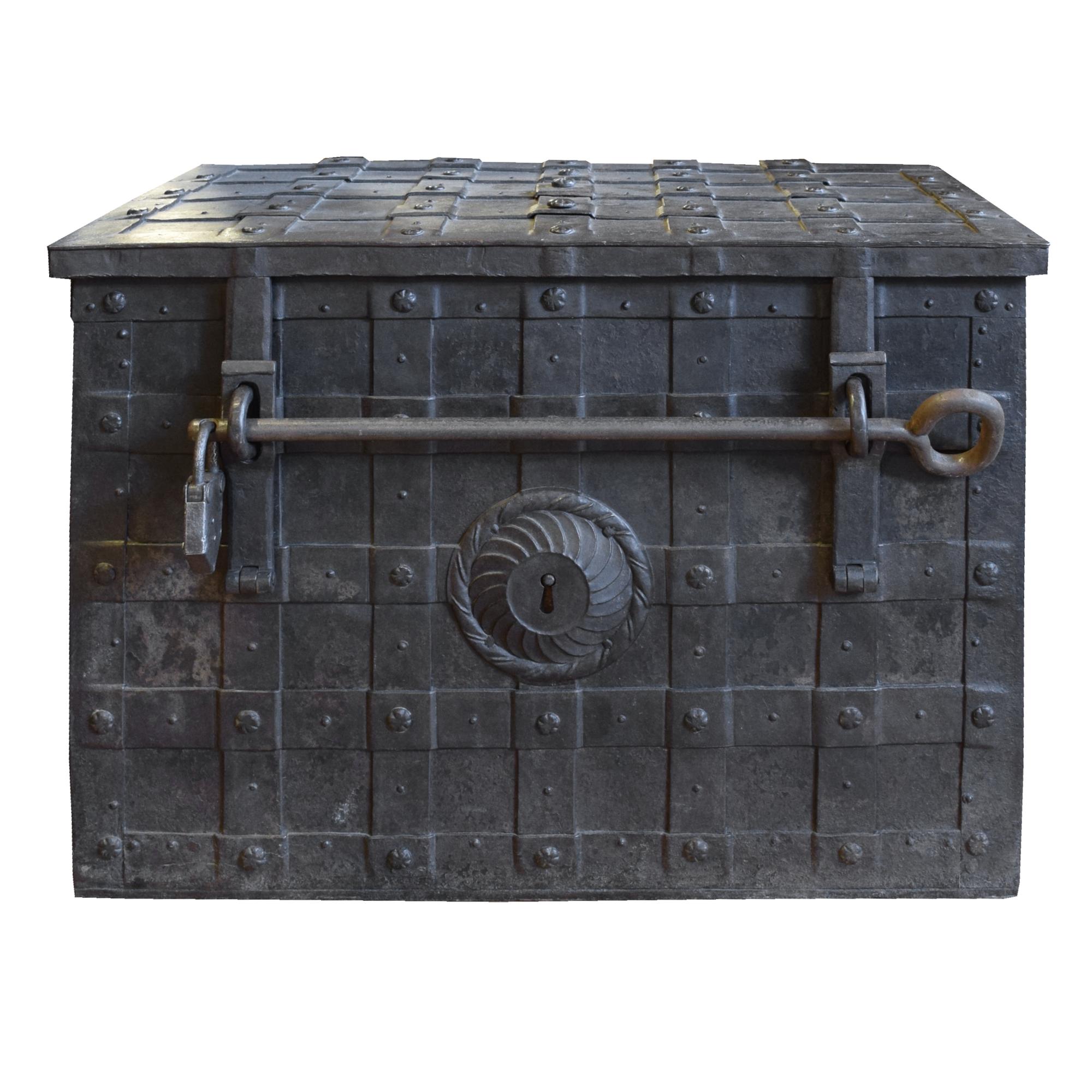 A Wrought Iron Safe Box 35" W x 25" D x 24" H — Italy, 18th Century