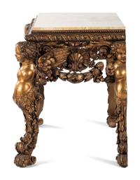 An Italian Baroque Style Carved Giltwood Marble-Top Console Table