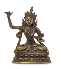 A Sino-Tibetan Gilt Bronze Figure of Manjushri Height 4 1/8 inches.