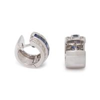 WHITE GOLD, DIAMOND, AND SAPPHIRE HUGGIE HOOP EARRINGS