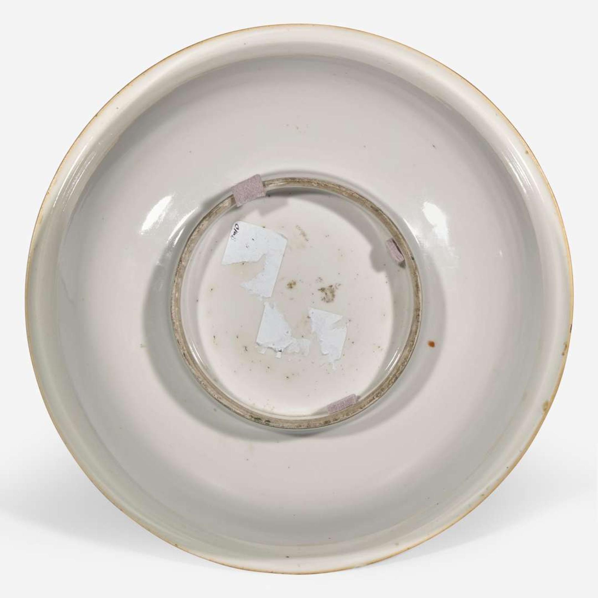 A Chinese underglaze blue and enameled porcelain basin 青花粉彩開光人物小盆 Late 18th century ?????