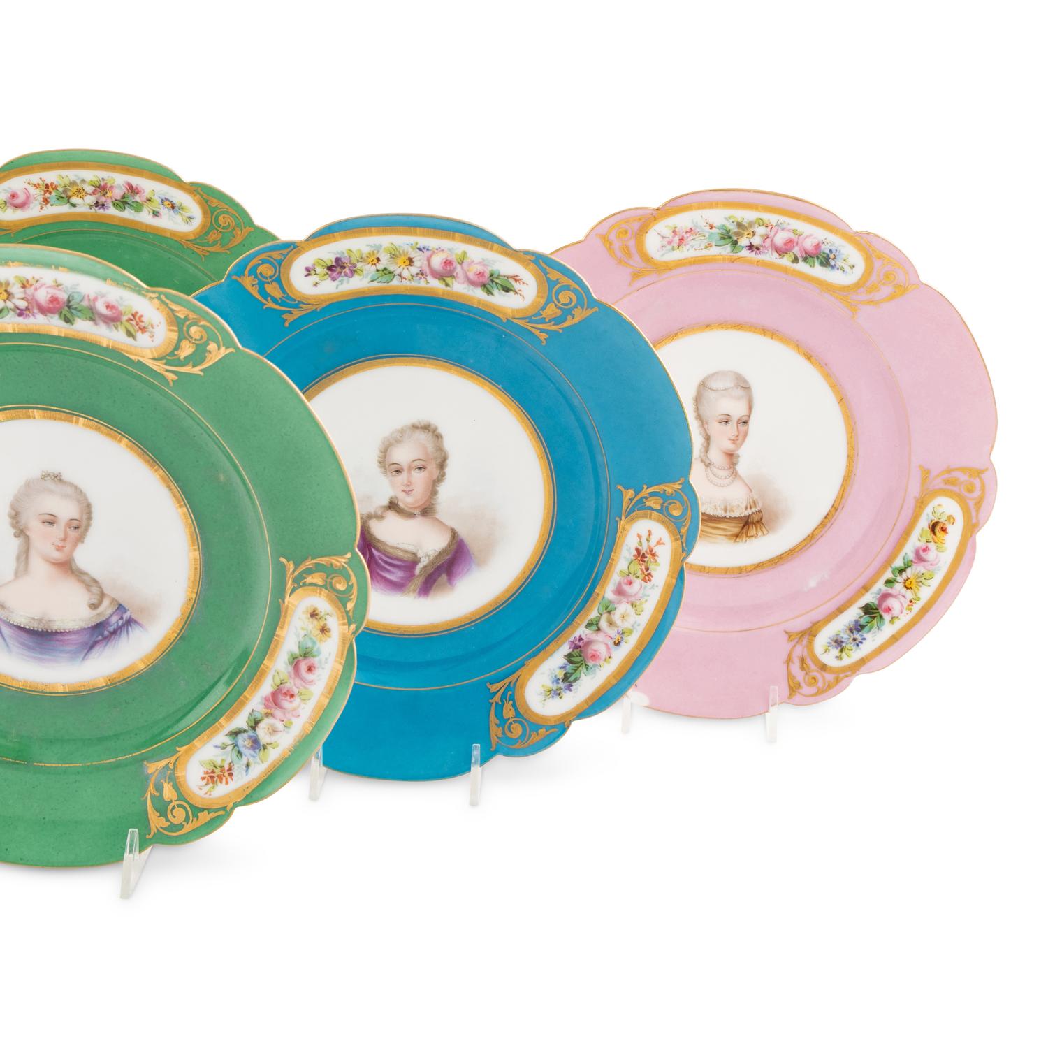 A Set of Six Sèvres-Style Porcelain Portrait Plates