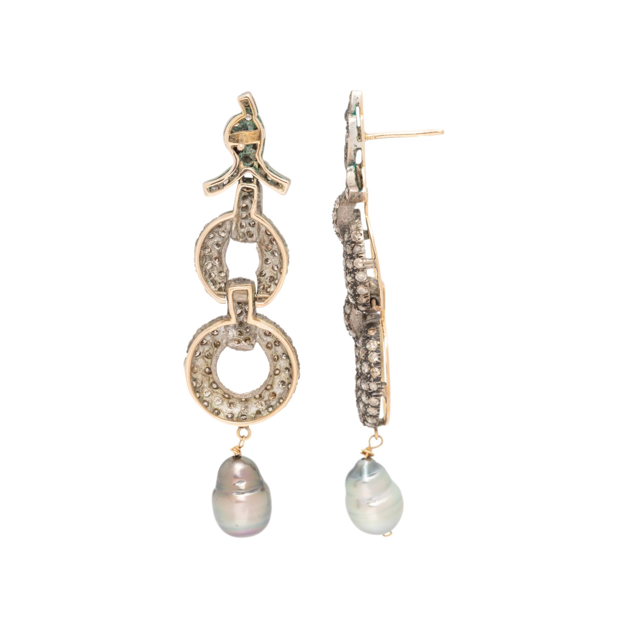 COLORED DIAMOND AND CULTURED TAHITIAN PEARL EARRINGS