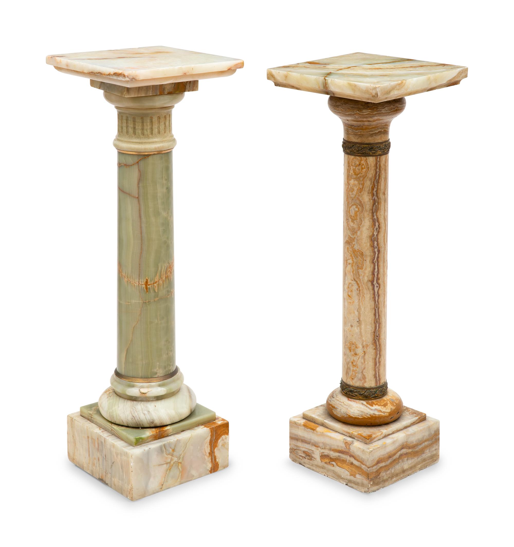 Two Italian Bronze Mounted Onyx Pedestals