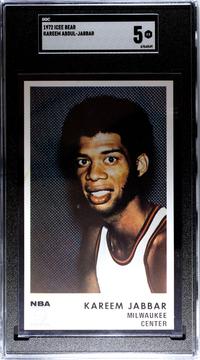 A 1972 Milwaukee Bucks Icee Bear Kareem Abdul-Jabbar Basketball Card (SGC 5 EX)