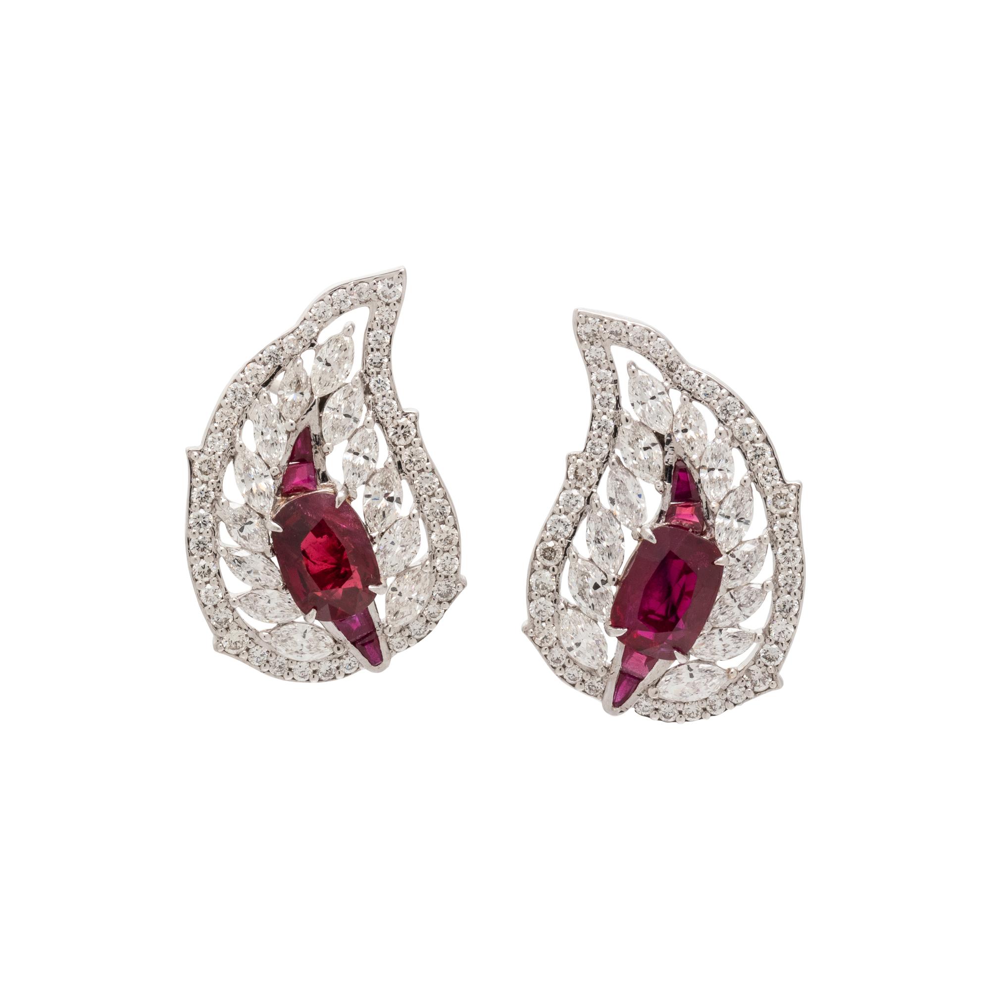 BURMESE RUBY AND DIAMOND EARRINGS