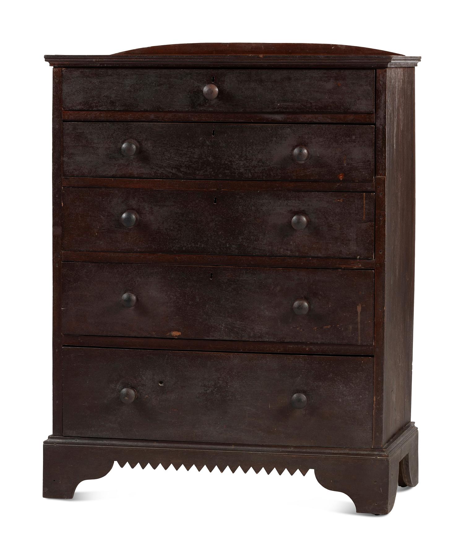 A Country Chippendale Brown-Painted Walnut Five-Drawer Chest