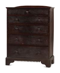 A Country Chippendale Brown-Painted Walnut Five-Drawer Chest