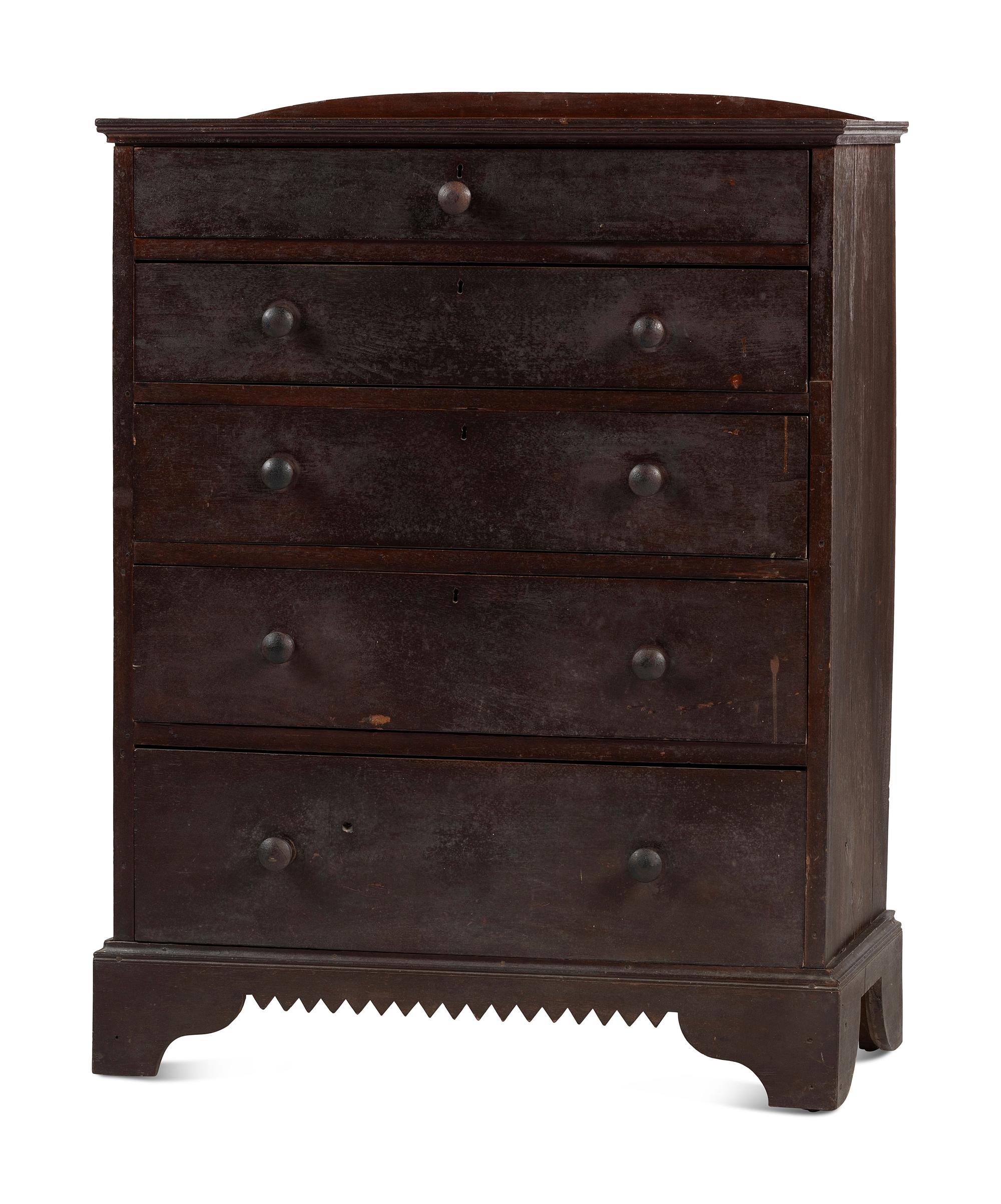 A Country Chippendale Brown-Painted Walnut Five-Drawer Chest
