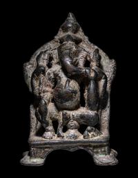 An Indian Bronze Ganesha Enthroned