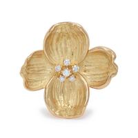 TIFFANY & CO., YELLOW GOLD AND DIAMOND 'DOGWOOD' BROOCH