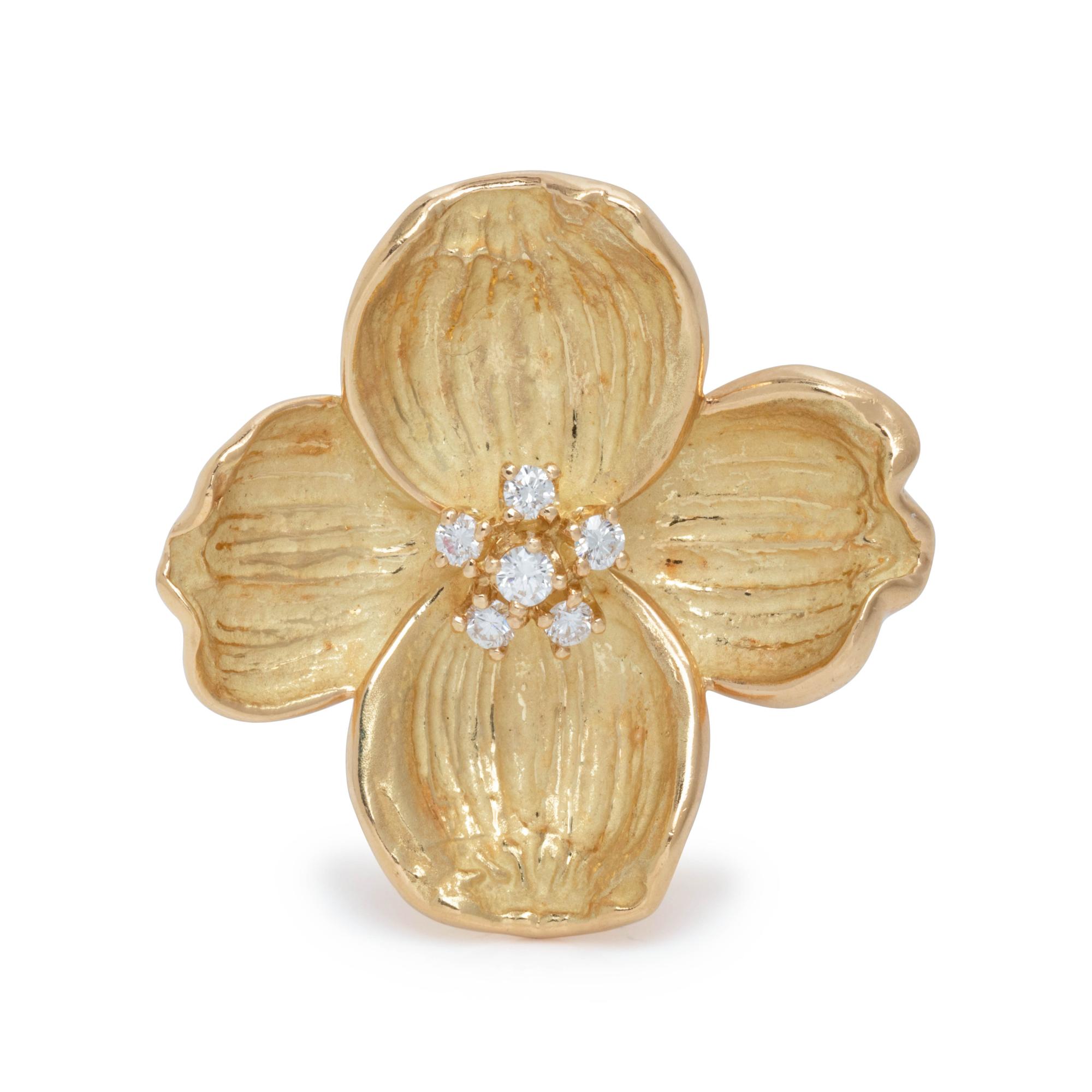 TIFFANY & CO., YELLOW GOLD AND DIAMOND 'DOGWOOD' BROOCH