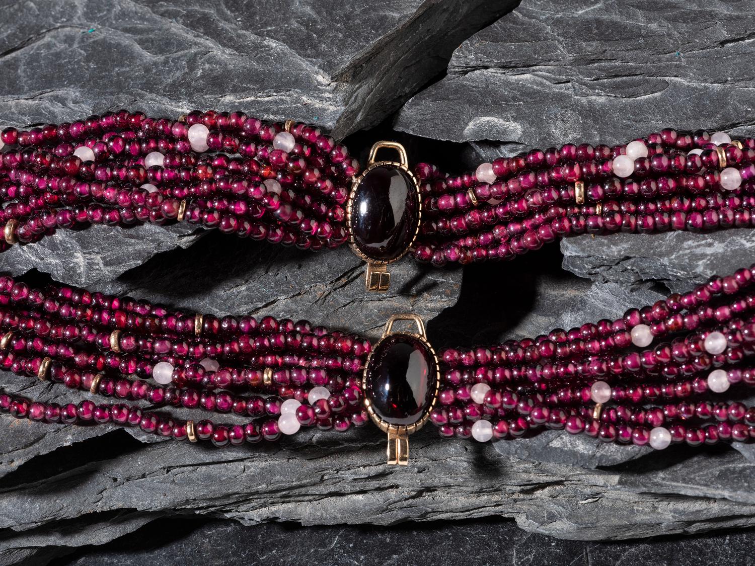14K Gold and Garnet Multi-strand Necklace