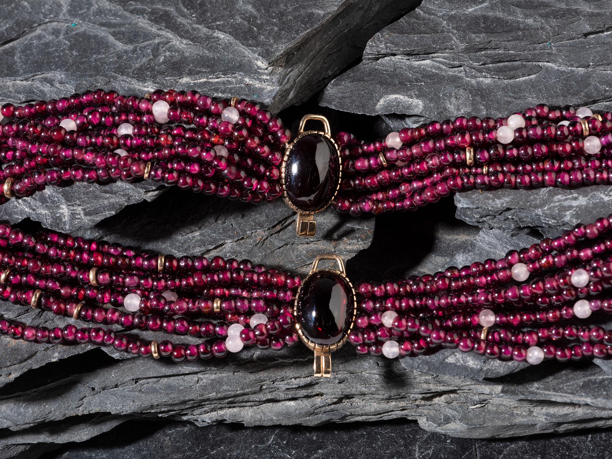 14K Gold and Garnet Multi-strand Necklace