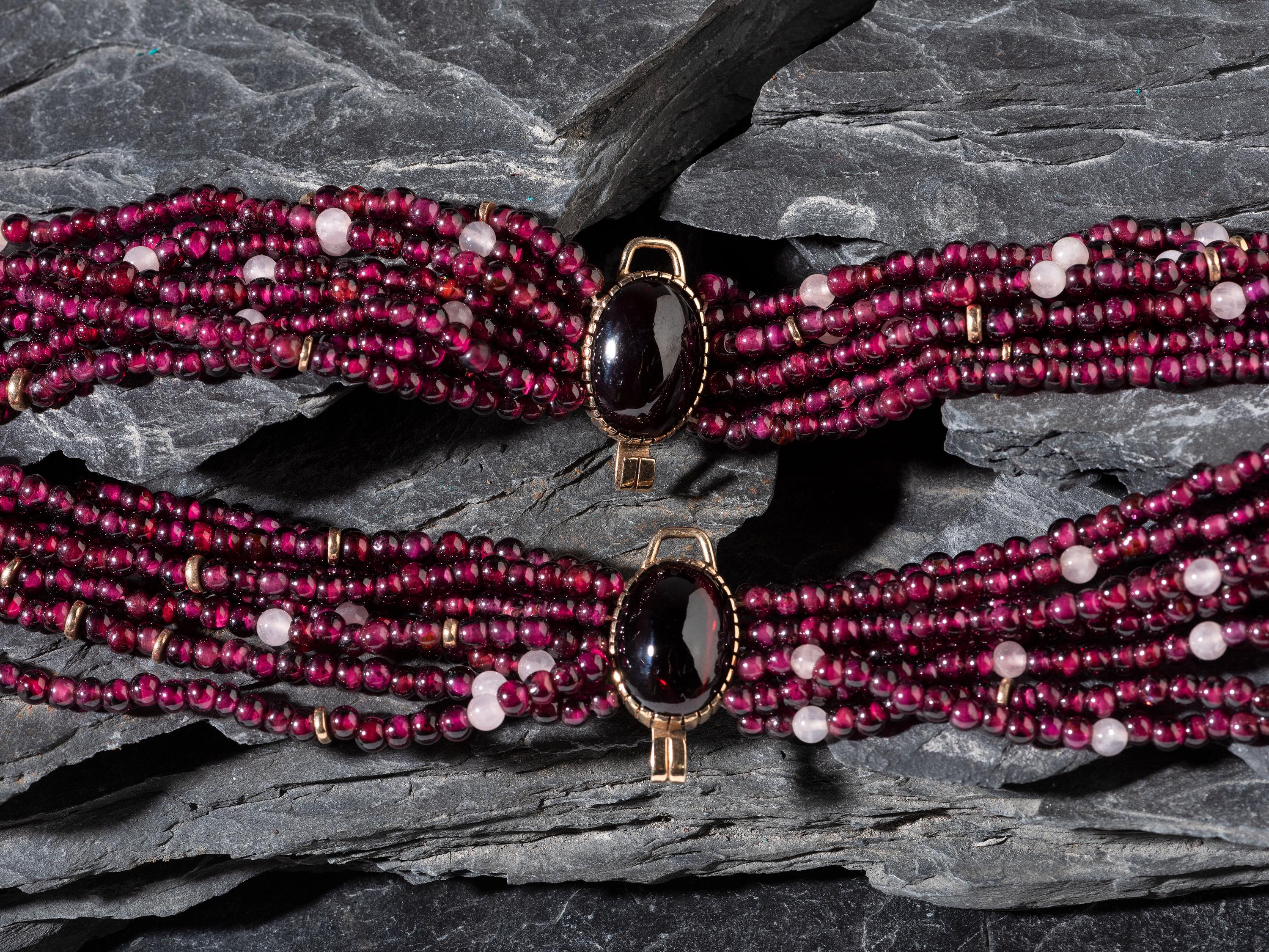 14K Gold and Garnet Multi-strand Necklace